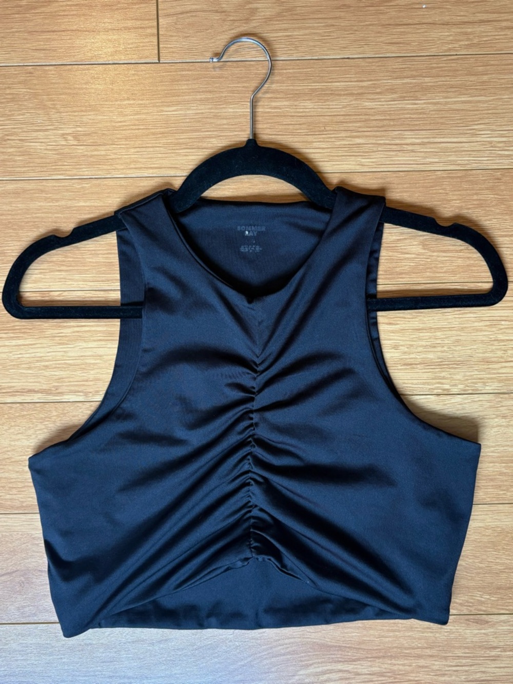 Ruched Front Black Sleeveless Crop Top